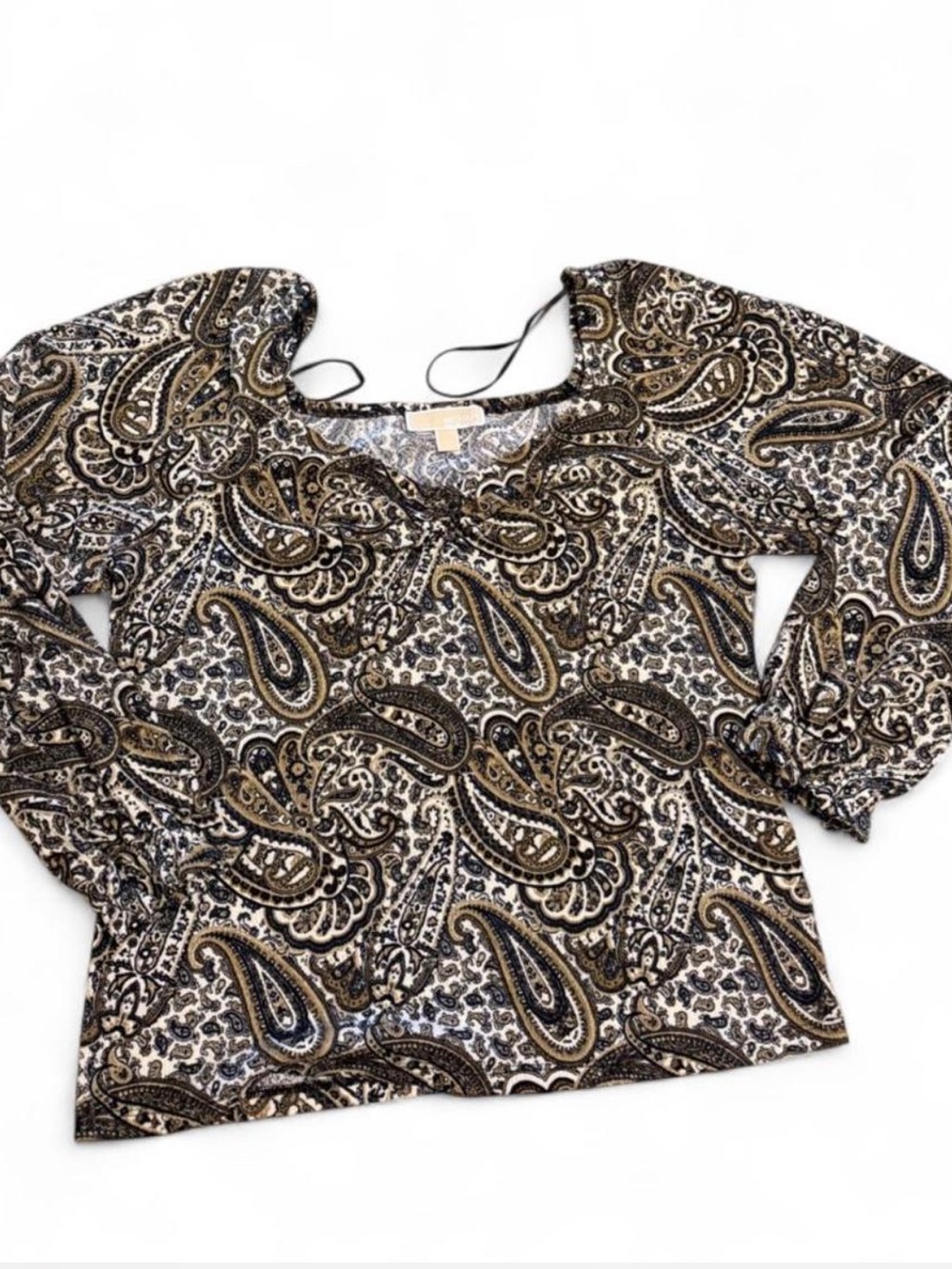 Michel Kors Women's Paisley Print Long Sleeve Top - Black & Cream